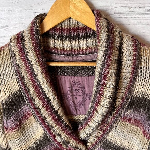 EDC by Esprit Sweater Womens Size M/8 Colorful Neutral Wool Blend Shawl Neckline - Picture 10 of 16